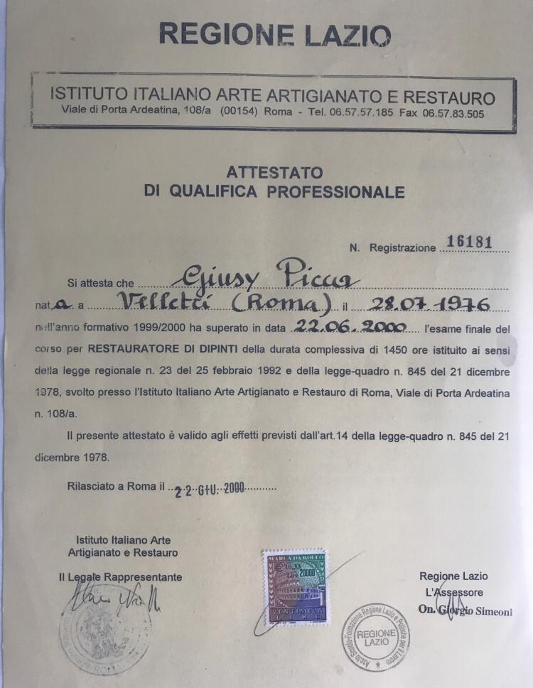 Attestato Restauro Giusy Picca